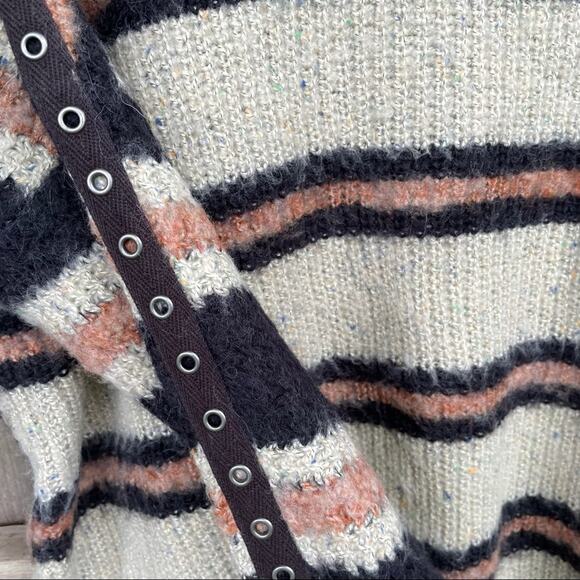 Free People Sid Striped Sweater Oversized Boatneck Eyelet Long Sleeve Tunic XS - Picture 7 of 10